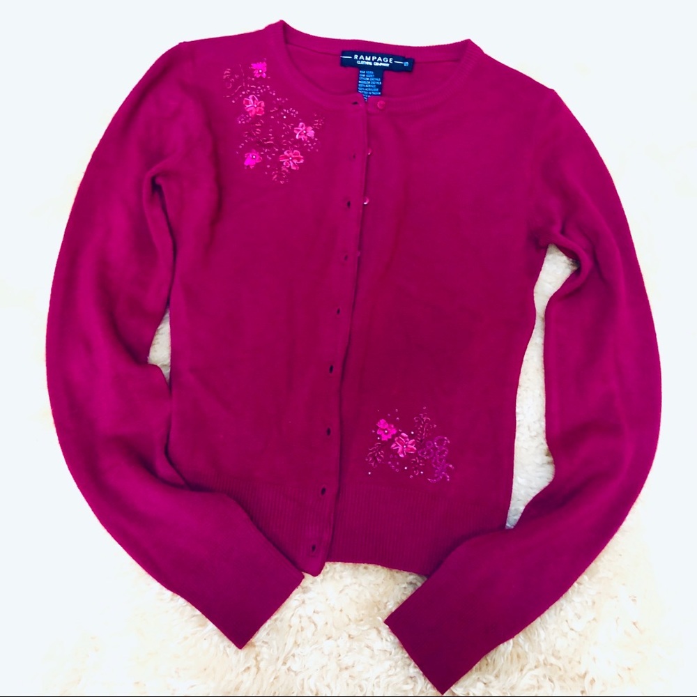 Rampage maroon purple sweater w/ flower embroidery